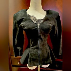 Vintage form fitted black, suede jacket zip up jacket
